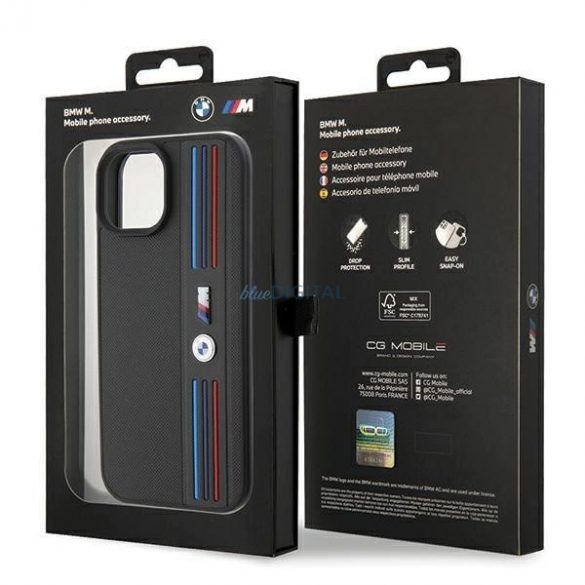 Etui BMW Tricolor M Collection pe iPhone 15 - czarne