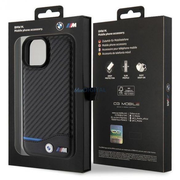 Husă BWM Leather Carbon pentru iPhone 15 - czarne