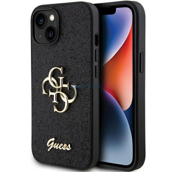 Etui Guess Glitter Script Big 4G pe iPhone 15 - zarne