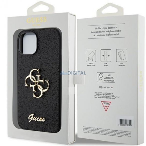 Etui Guess Glitter Script Big 4G pe iPhone 15 - zarne