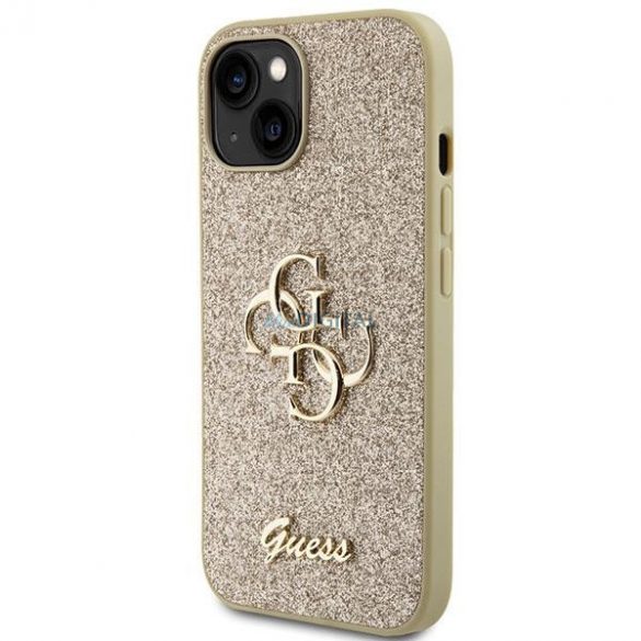 Etui Guess Glitter Script Big 4G pe iPhone 15 - złote