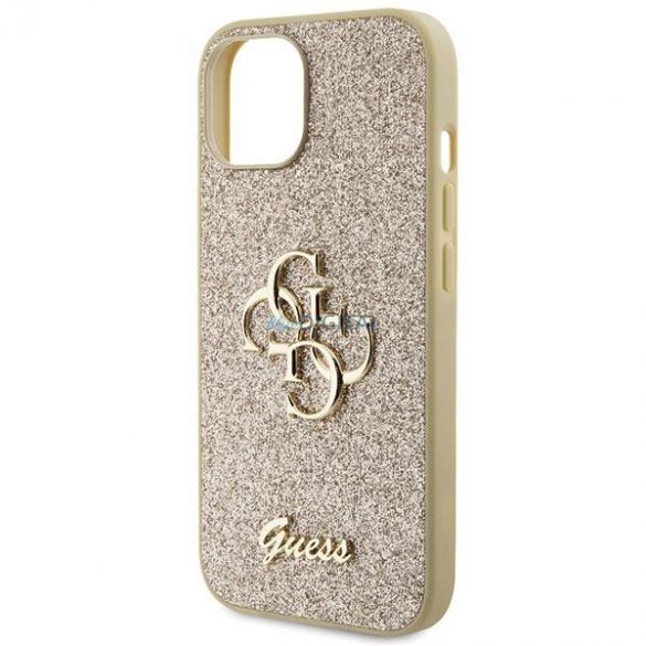 Etui Guess Glitter Script Big 4G pe iPhone 15 - złote