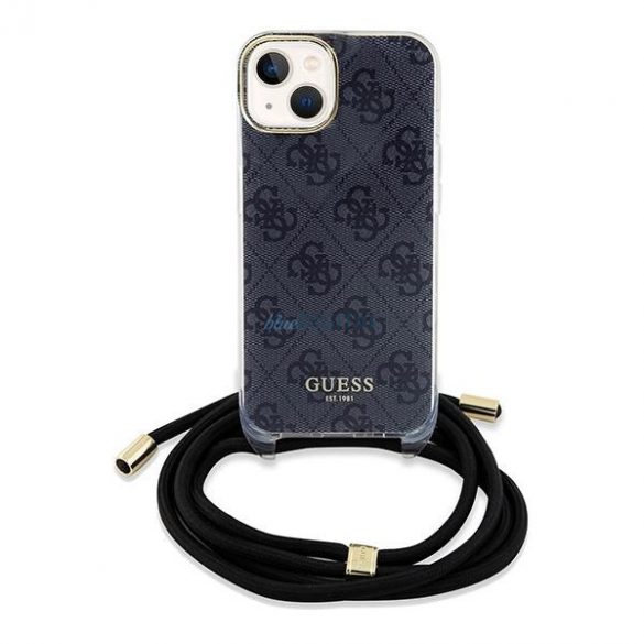 Husă Guess Crossbody Cord 4G Print pentru iPhone 15/14/13 - Negru