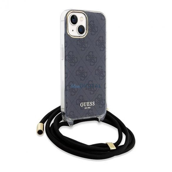 Husă Guess Crossbody Cord 4G Print pentru iPhone 15/14/13 - Negru