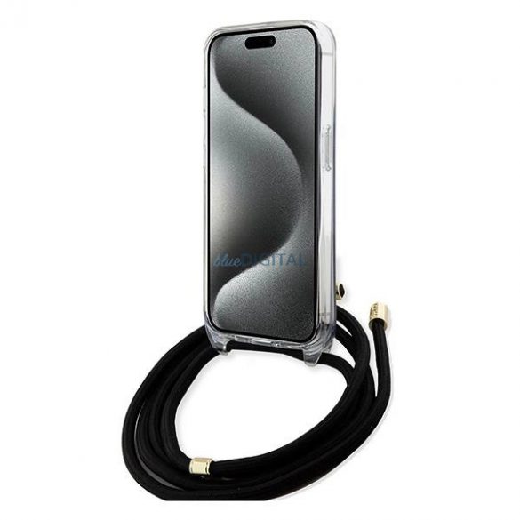 Husă Guess Crossbody Cord 4G Print pentru iPhone 15/14/13 - Negru