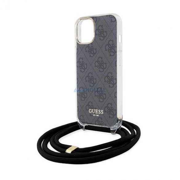 Husă Guess Crossbody Cord 4G Print pentru iPhone 15/14/13 - Negru