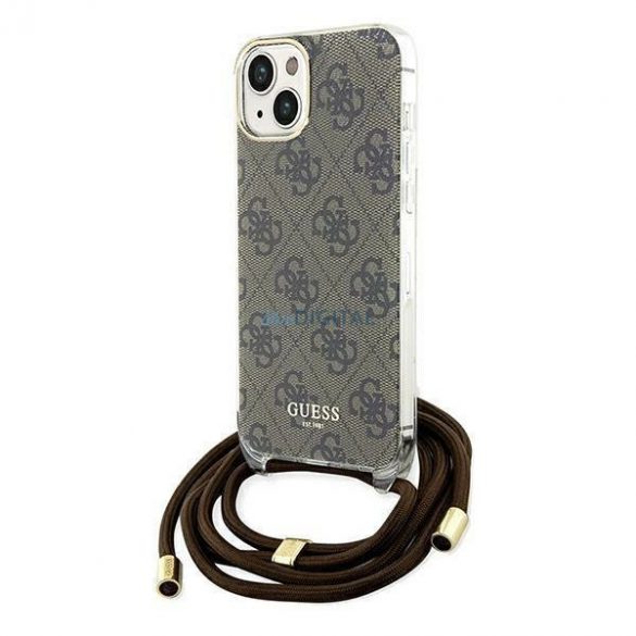 Husă Guess Crossbody Cord 4G Print pentru iPhone 15 / 14 / 13 - maro