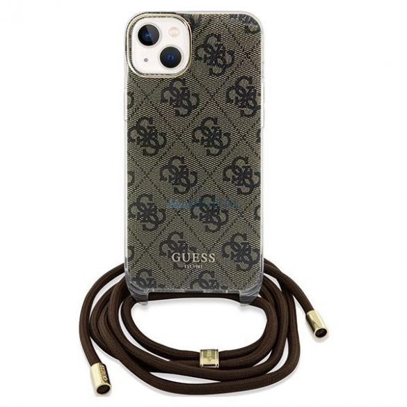 Husă Guess Crossbody Cord 4G Print pentru iPhone 15 / 14 / 13 - maro