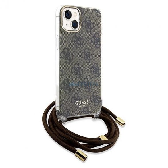 Husă Guess Crossbody Cord 4G Print pentru iPhone 15 / 14 / 13 - maro