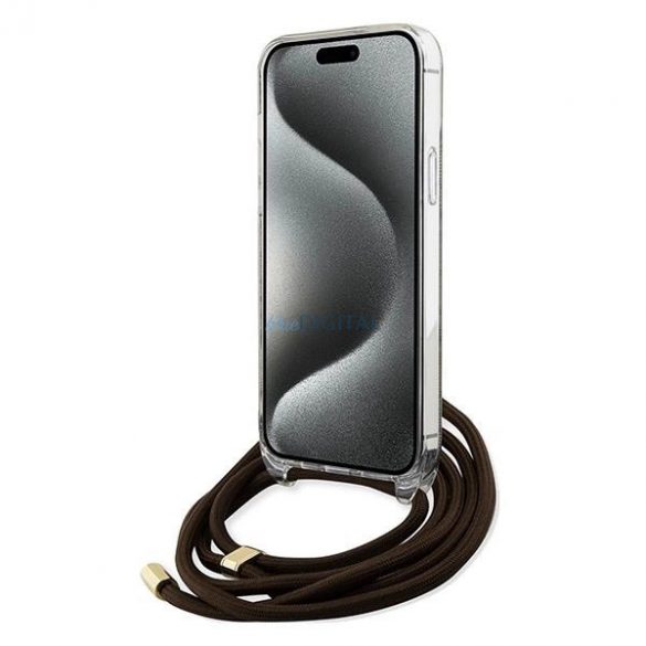 Husă Guess Crossbody Cord 4G Print pentru iPhone 15 / 14 / 13 - maro