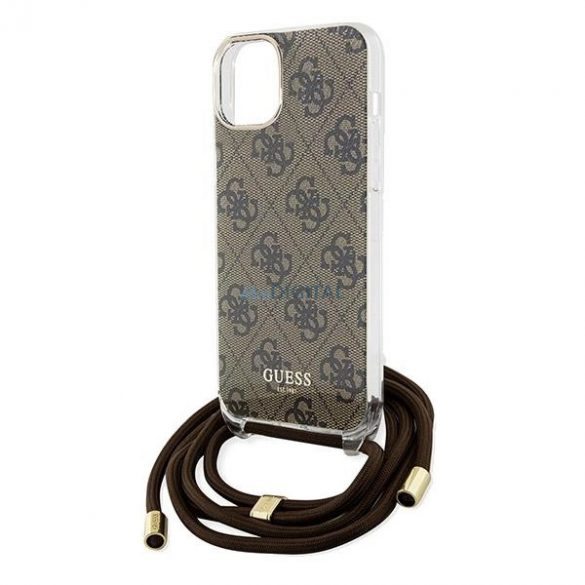 Husă Guess Crossbody Cord 4G Print pentru iPhone 15 / 14 / 13 - maro