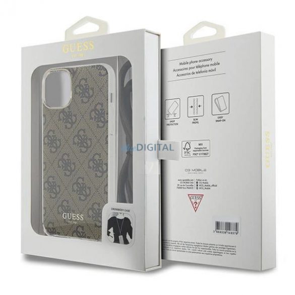 Husă Guess Crossbody Cord 4G Print pentru iPhone 15 / 14 / 13 - maro