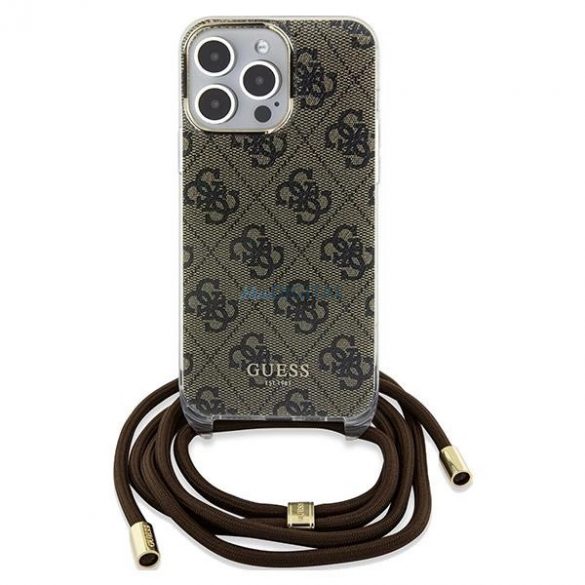 Husă Guess Crossbody Cord 4G Print pentru iPhone 15 Pro - maro