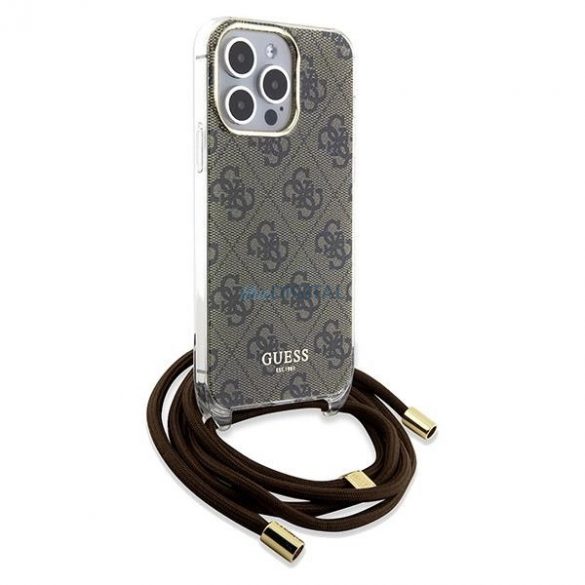 Husă Guess Crossbody Cord 4G Print pentru iPhone 15 Pro - maro