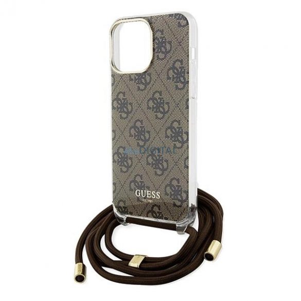 Husă Guess Crossbody Cord 4G Print pentru iPhone 15 Pro - maro