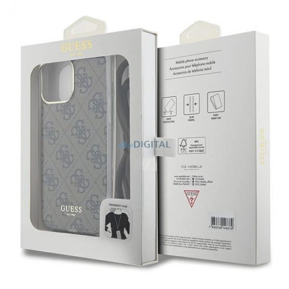 Husă Guess Crossbody Cord 4G Print pentru iPhone 15 Pro - maro