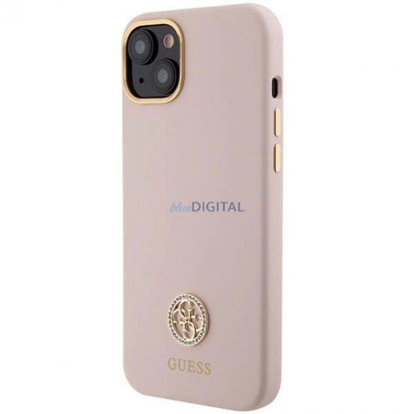 Husa Guess Silicone Logo Strass 4G pentru iPhone 15 - roz deschis