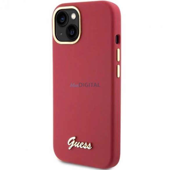 Husă Guess Silicone Script Metal Logo & Frame pentru iPhone 15 - roșu