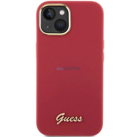 Husă Guess Silicone Script Metal Logo & Frame pentru iPhone 15 - roșu