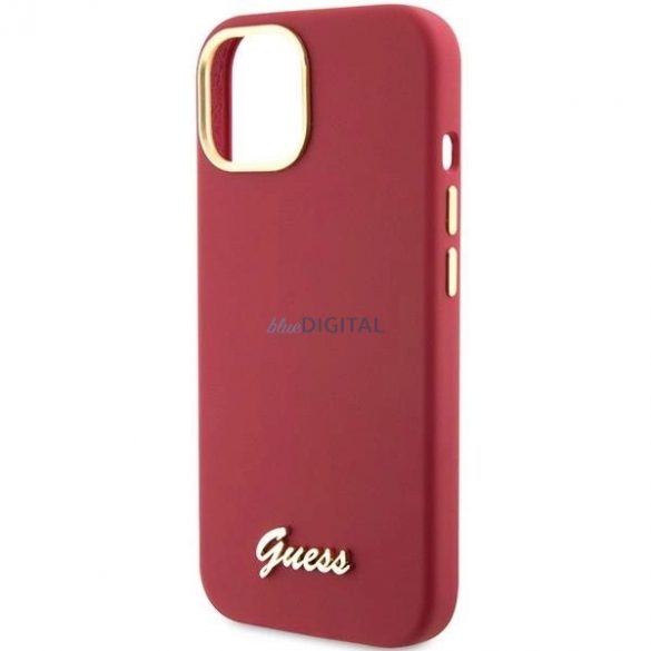 Husă Guess Silicone Script Metal Logo & Frame pentru iPhone 15 - roșu