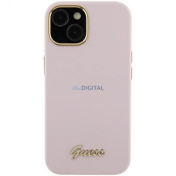 Guess GUHCP15SSMBSLP iPhone 15 6.1" roz/roz Husă rigidă Silicone Script Metal Logo & Frame