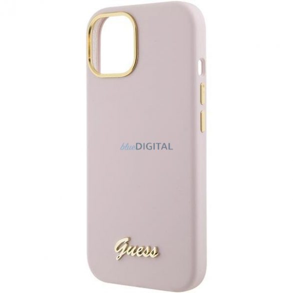 Guess GUHCP15SSMBSLP iPhone 15 6.1" roz/roz Husă rigidă Silicone Script Metal Logo & Frame