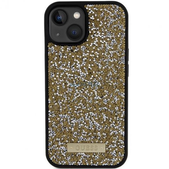 Etui Guess Rhinestone Metal Logo pe iPhone 15 - zółte