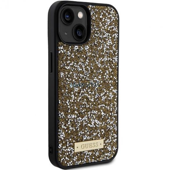 Etui Guess Rhinestone Metal Logo pe iPhone 15 - zółte