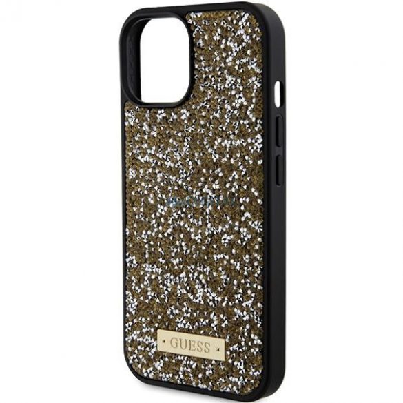 Etui Guess Rhinestone Metal Logo pe iPhone 15 - zółte