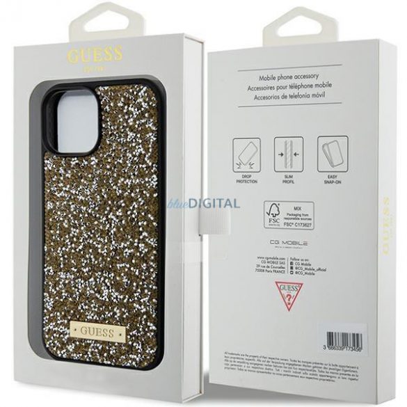 Etui Guess Rhinestone Metal Logo pe iPhone 15 - zółte