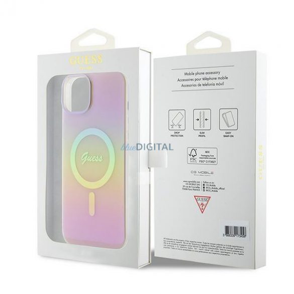 Husă rigidă Guess GUHMP15SHITSP iPhone 15 6.1" roz/roz IML Iridescent MagSafe