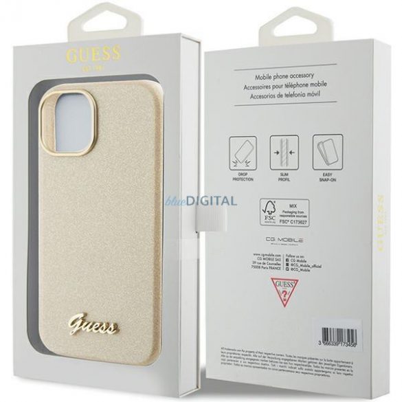 Guess GUHCP15SPGMCSD iPhone 15 6,1" złoty/auriu deschis hardcase Glitter Glossy Script