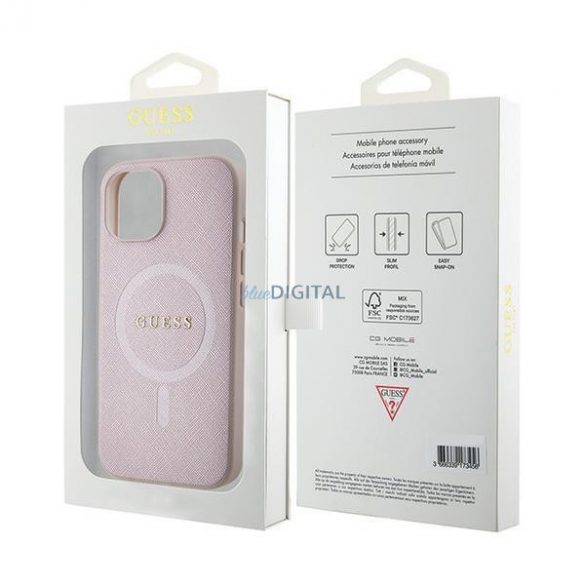 Husă rigidă Guess GUHMP15SPSAHMCP iPhone 15 de 6,1" roz/roz Saffiano MagSafe