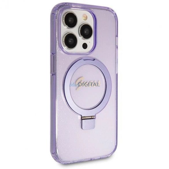 Husă Guess Ring Stand Script Glitter MagSafe pentru iPhone 13 Pro / 13 - violet