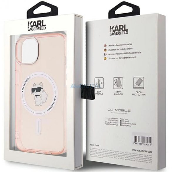 Husa Karl Lagerfeld IML Choupette MagSafe pentru iPhone 14 / 15 / 13 - roz