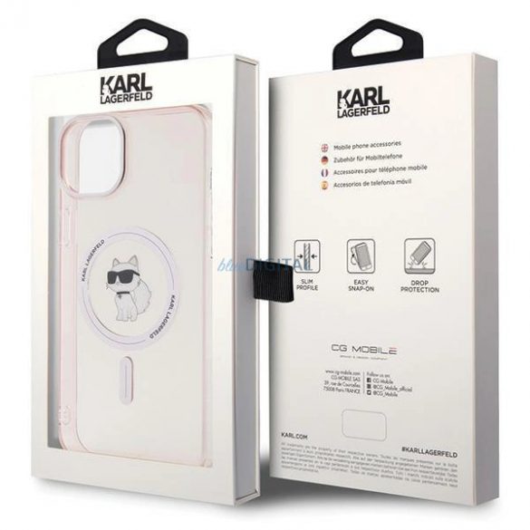 Husa Karl Lagerfeld IML Choupette MagSafe pentru iPhone 15 Plus - roz