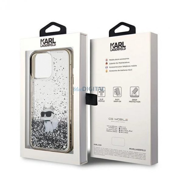 Husa Karl Lagerfeld Liquid Glitter Choupette pentru iPhone 13 Pro / 13 - transparenta