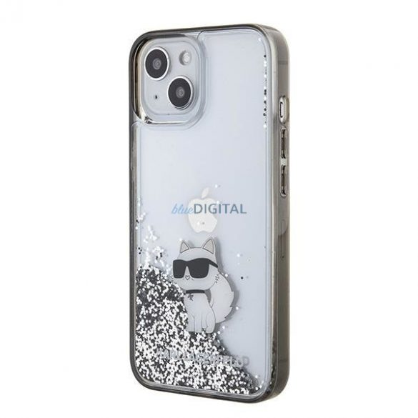 Karl Lagerfeld KLHCP15SLKCNSK Husă rigidă transparentă pentru iPhone 15 de 6,1 inchi Liquid Glitter Choupette