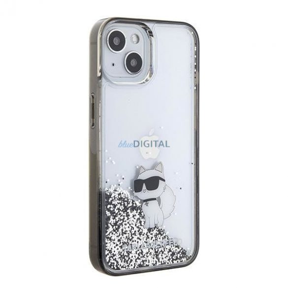 Karl Lagerfeld KLHCP15SLKCNSK Husă rigidă transparentă pentru iPhone 15 de 6,1 inchi Liquid Glitter Choupette