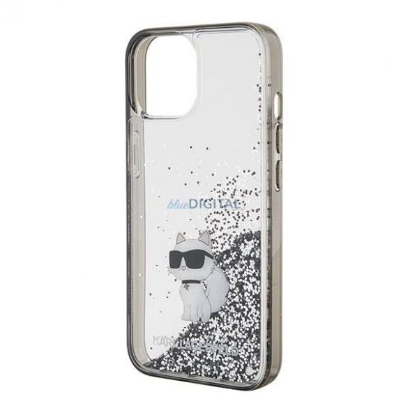 Karl Lagerfeld KLHCP15SLKCNSK Husă rigidă transparentă pentru iPhone 15 de 6,1 inchi Liquid Glitter Choupette