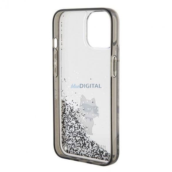 Karl Lagerfeld KLHCP15SLKCNSK Husă rigidă transparentă pentru iPhone 15 de 6,1 inchi Liquid Glitter Choupette