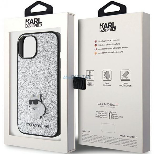 Karl Lagerfeld KLHCP15SGCNPSG iPhone 15 6.1" srebrny/argintiu Hardcase Fixed Glitter Choupette Logo Pin Metal Pin