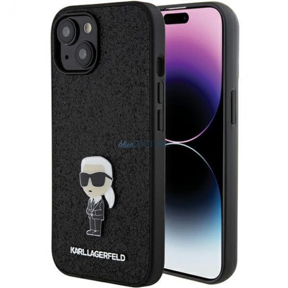 Karl Lagerfeld KLHCP15SGKNPSK iPhone 15 6.1" carcasă rigidă/neagră Fixed Glitter Ikonik Logo Metal Pin