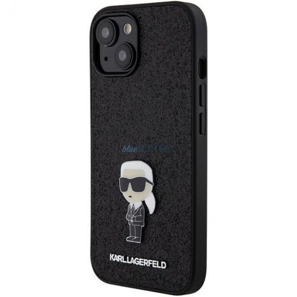 Karl Lagerfeld KLHCP15SGKNPSK iPhone 15 6.1" carcasă rigidă/neagră Fixed Glitter Ikonik Logo Metal Pin