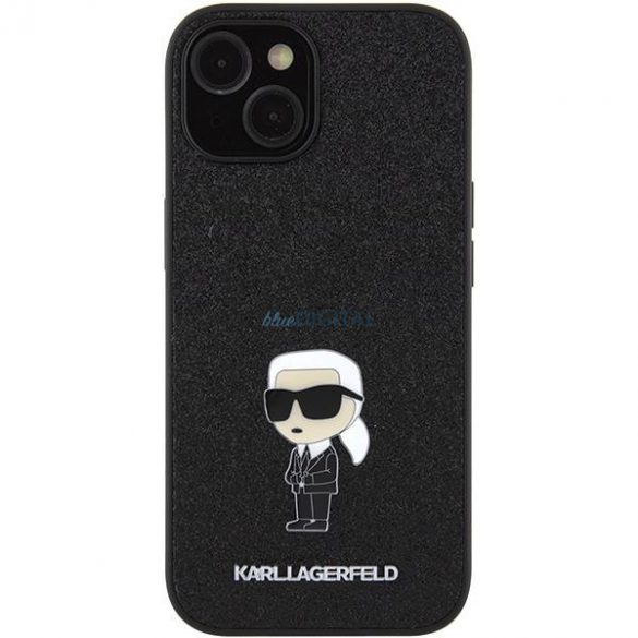 Karl Lagerfeld KLHCP15SGKNPSK iPhone 15 6.1" carcasă rigidă/neagră Fixed Glitter Ikonik Logo Metal Pin