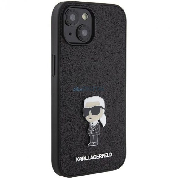 Karl Lagerfeld KLHCP15SGKNPSK iPhone 15 6.1" carcasă rigidă/neagră Fixed Glitter Ikonik Logo Metal Pin