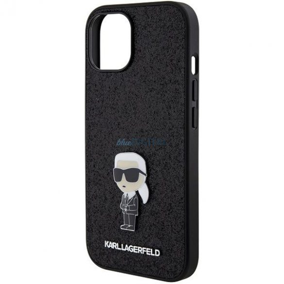 Karl Lagerfeld KLHCP15SGKNPSK iPhone 15 6.1" carcasă rigidă/neagră Fixed Glitter Ikonik Logo Metal Pin