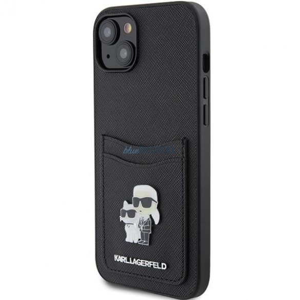 Karl Lagerfeld KLHCP15SSAPKCNPK iPhone 15 6.1" carcasă rigidă/neagră Saffiano Slot pentru carduri Karl&Choupette Metal Pin