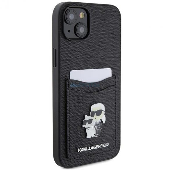 Karl Lagerfeld KLHCP15SSAPKCNPK iPhone 15 6.1" carcasă rigidă/neagră Saffiano Slot pentru carduri Karl&Choupette Metal Pin