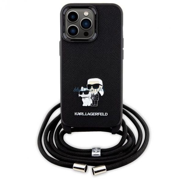 Husă Karl Lagerfeld KLHCP13LSAKCPSK pentru iPhone 13 Pro / 13 hardcase - negru Crossbody Saffiano Metal Pin Karl&Chouppete